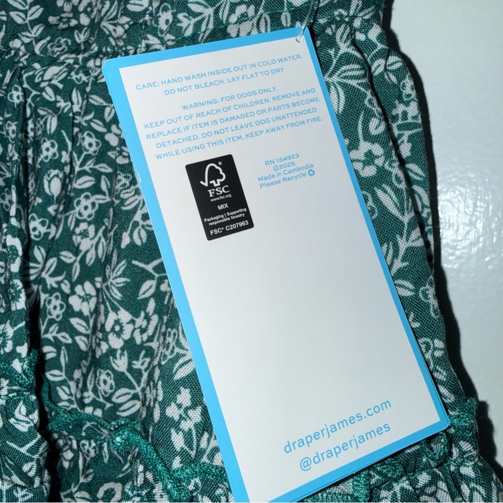 🆕 Draper James Teal Floral Dog Dress and Collar Slider - Picture 5 of 7